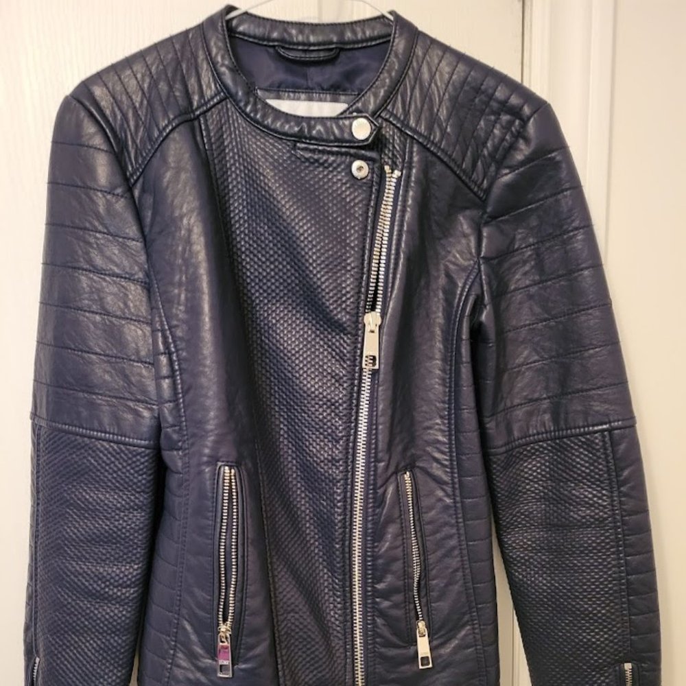 Guess Faux Leather biker jacket thick Size xs Dark Blue